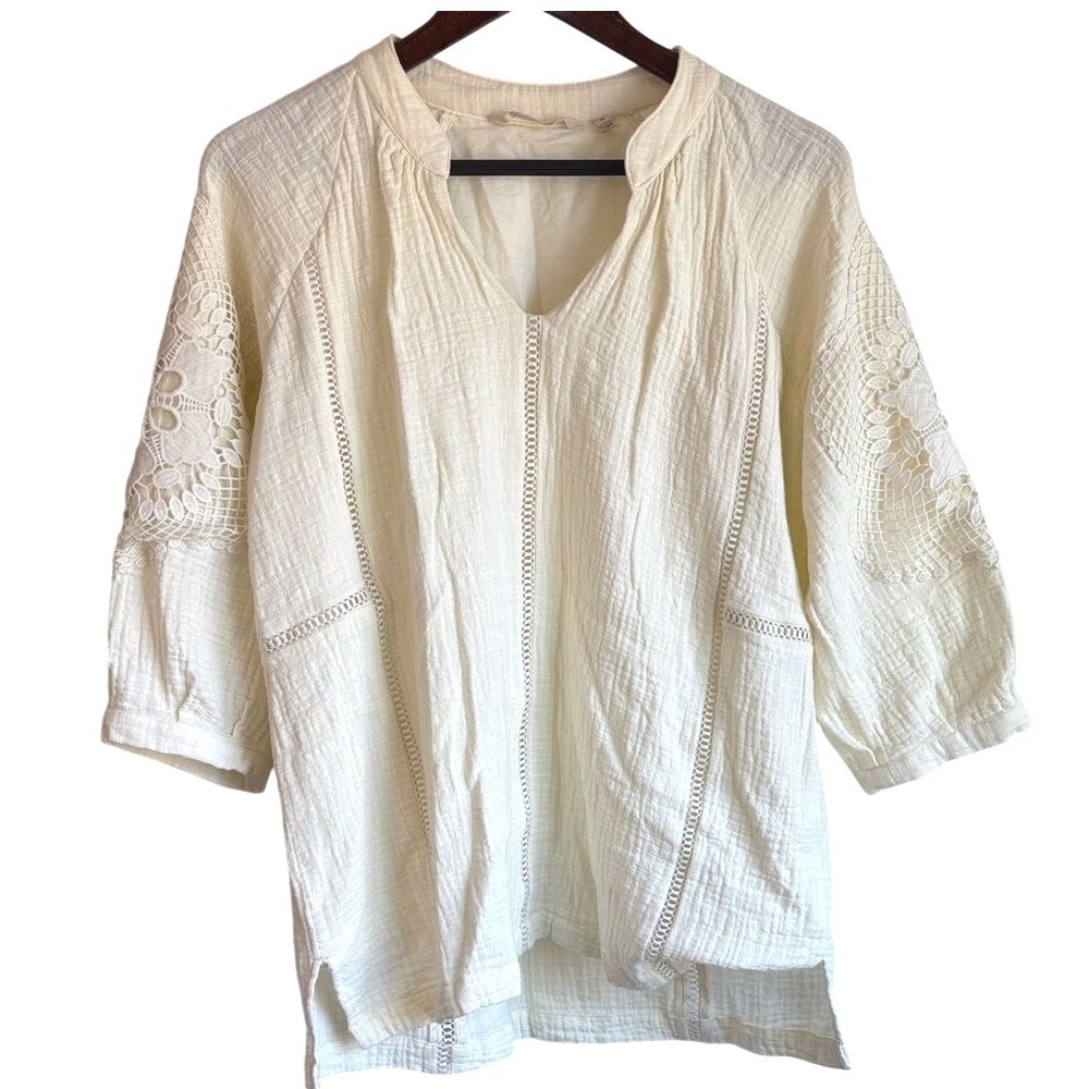 Soft Surroundings Ivory Tunic "Magnolia" with Crochet Details Size Medium